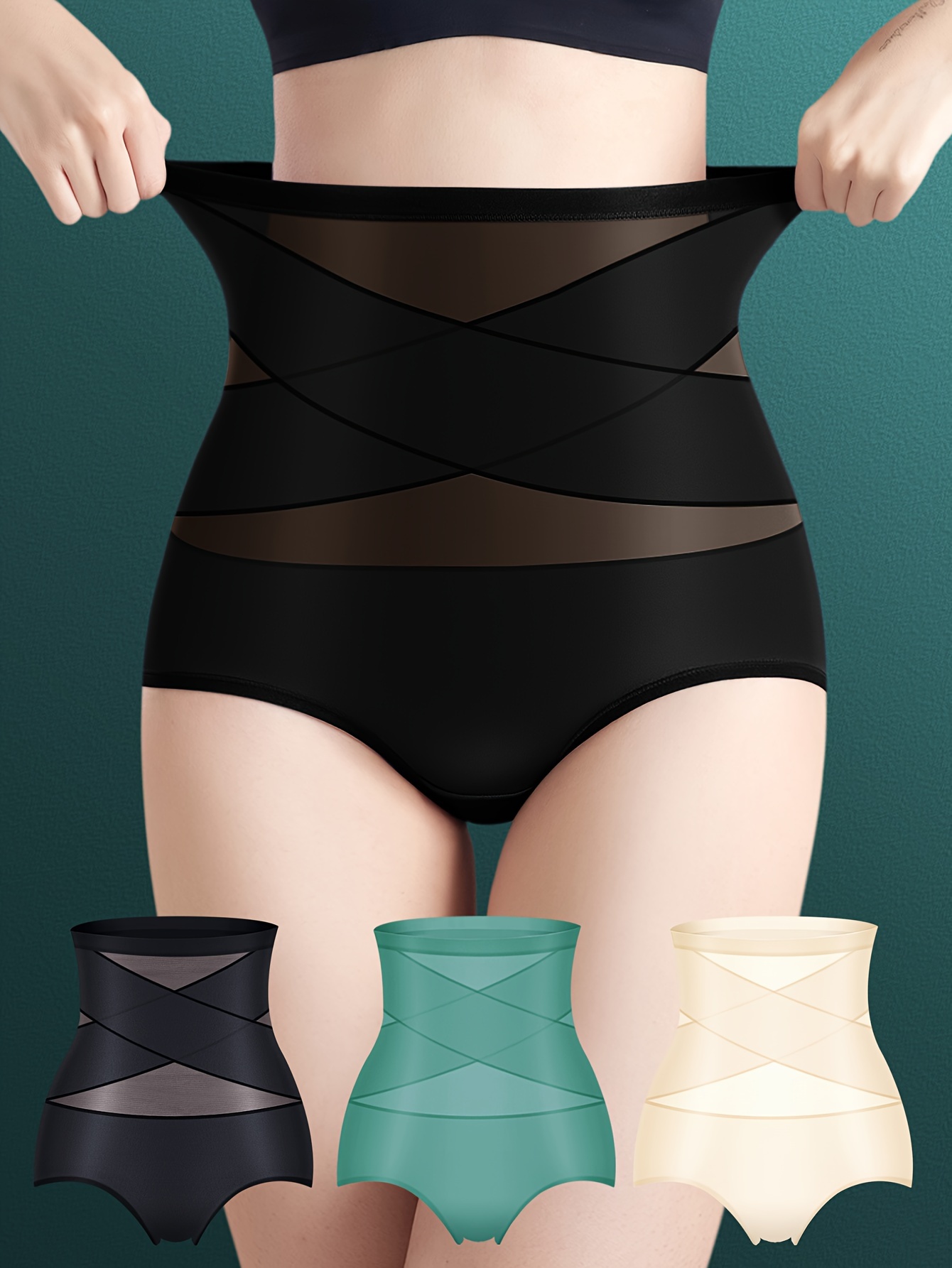 3pcs Contrast Mesh High Waist Shaping Panties Tummy Control Compression Panties To Lift Shape Buttocks Women s Underwear Shapewear