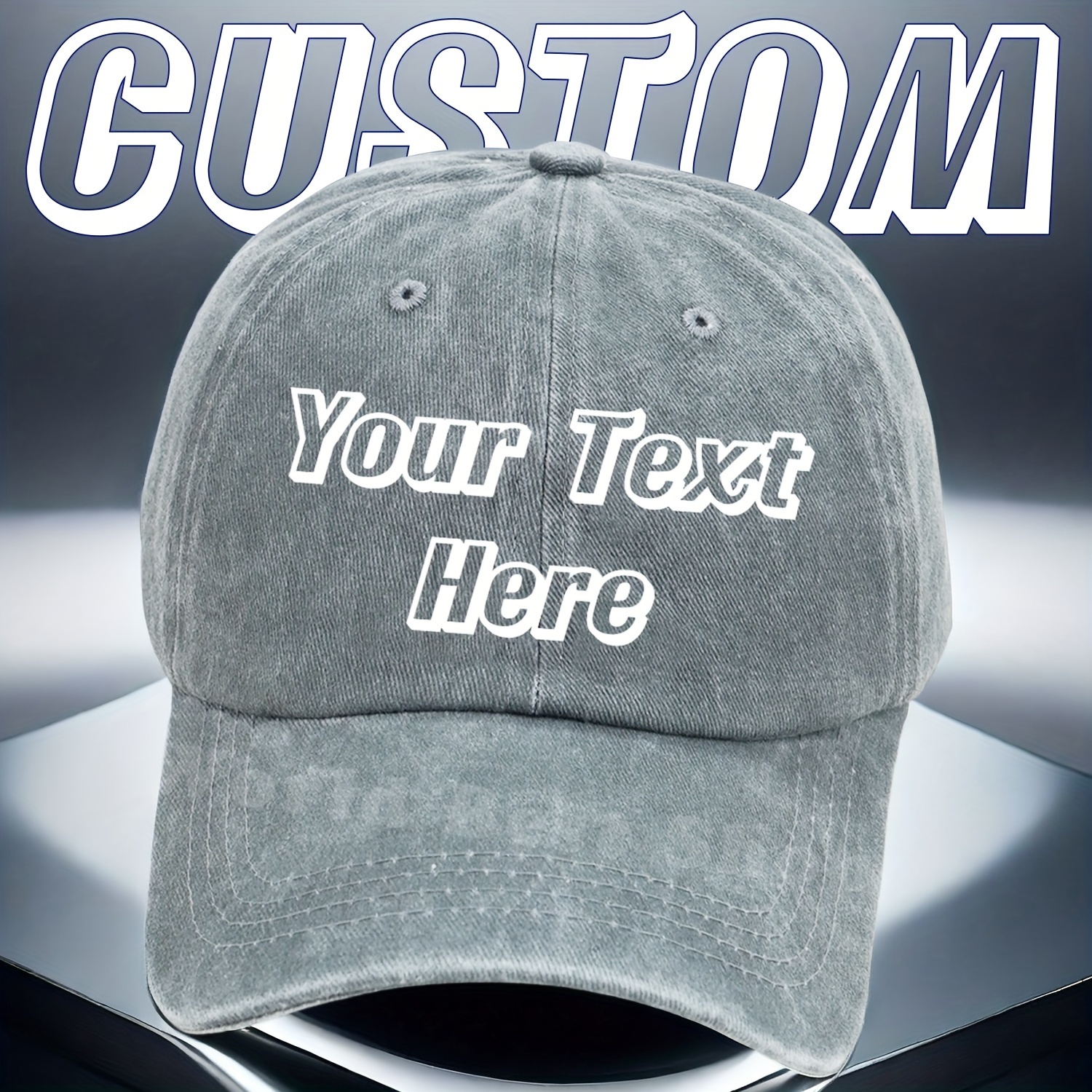 

Customizable Embroidered Text Distressed Washed Cotton Baseball Cap | Casual Unisex Snapback Hat For Sun Protection And Versatile Style