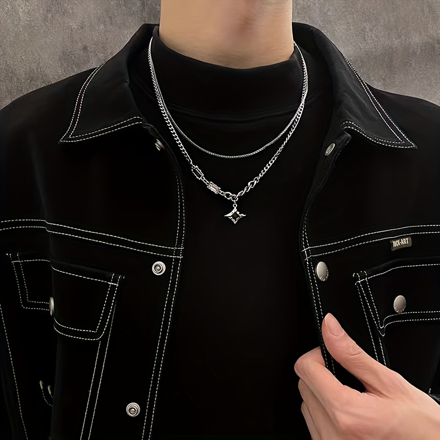 

1pc Men's Hip Hop Style Clavicle Chain, Titanium Steel Double Layer Necklace