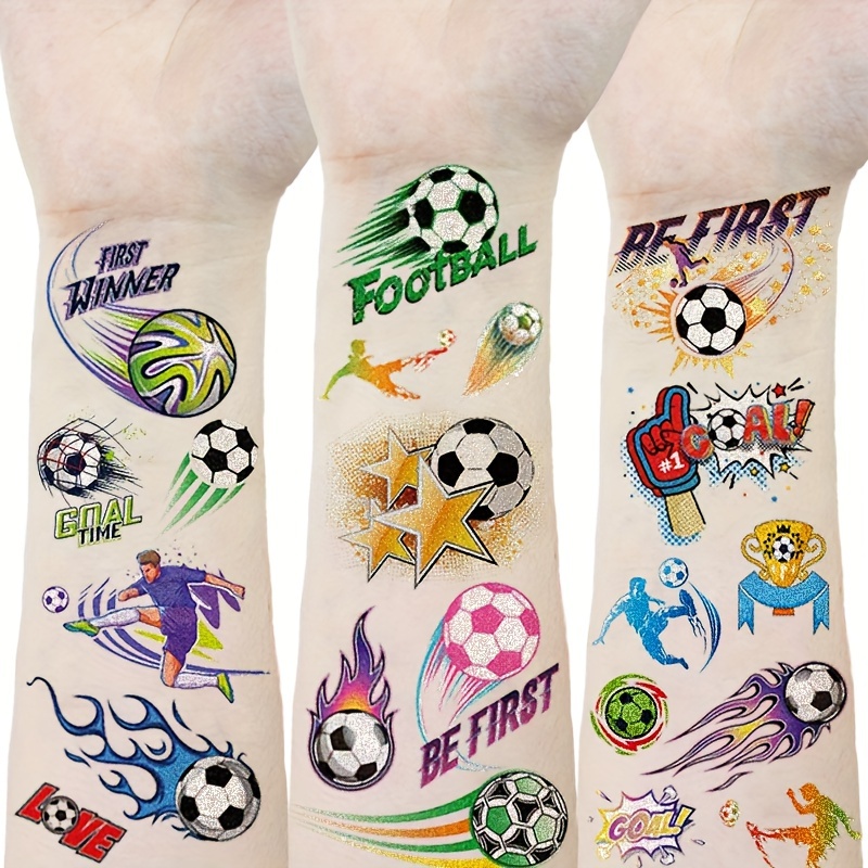 

15 Sheets Glitter Soccer Temporary Tattoos, Sparkling Football-themed Body Art Stickers, Ideal For Soccer Party Favors, Sports Fan Celebrations, Boys Birthday Party Accessories & Gifts - Oblong Shape