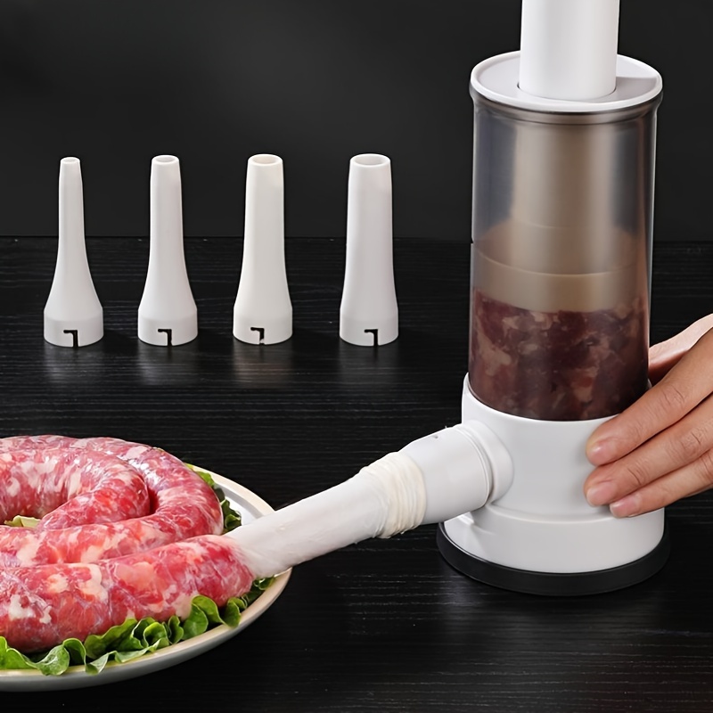 

1pc Manual Sausage Maker - Home Hand Push Sausage Stuffer With 4 Filling Nozzles, Kitchen Meat Processing Diy Tool, Plastic Homemade Sausage Filling Machine Set