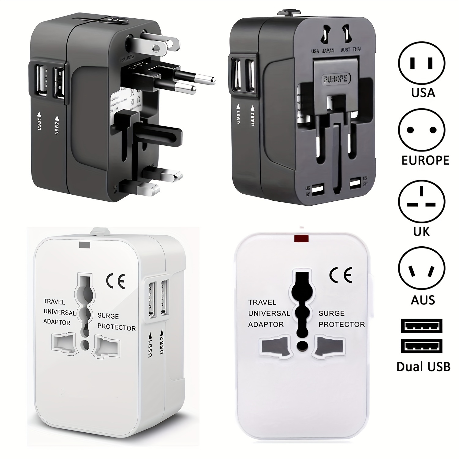

Travel Adapter With 2 Usb Charging Ports, Dual Usb Charger, Wall Charger Ac Power Plug Adapter With Dual Usb Charging Parts, Usa Eu Uk Aus Converter Adapter, Usb Charger.