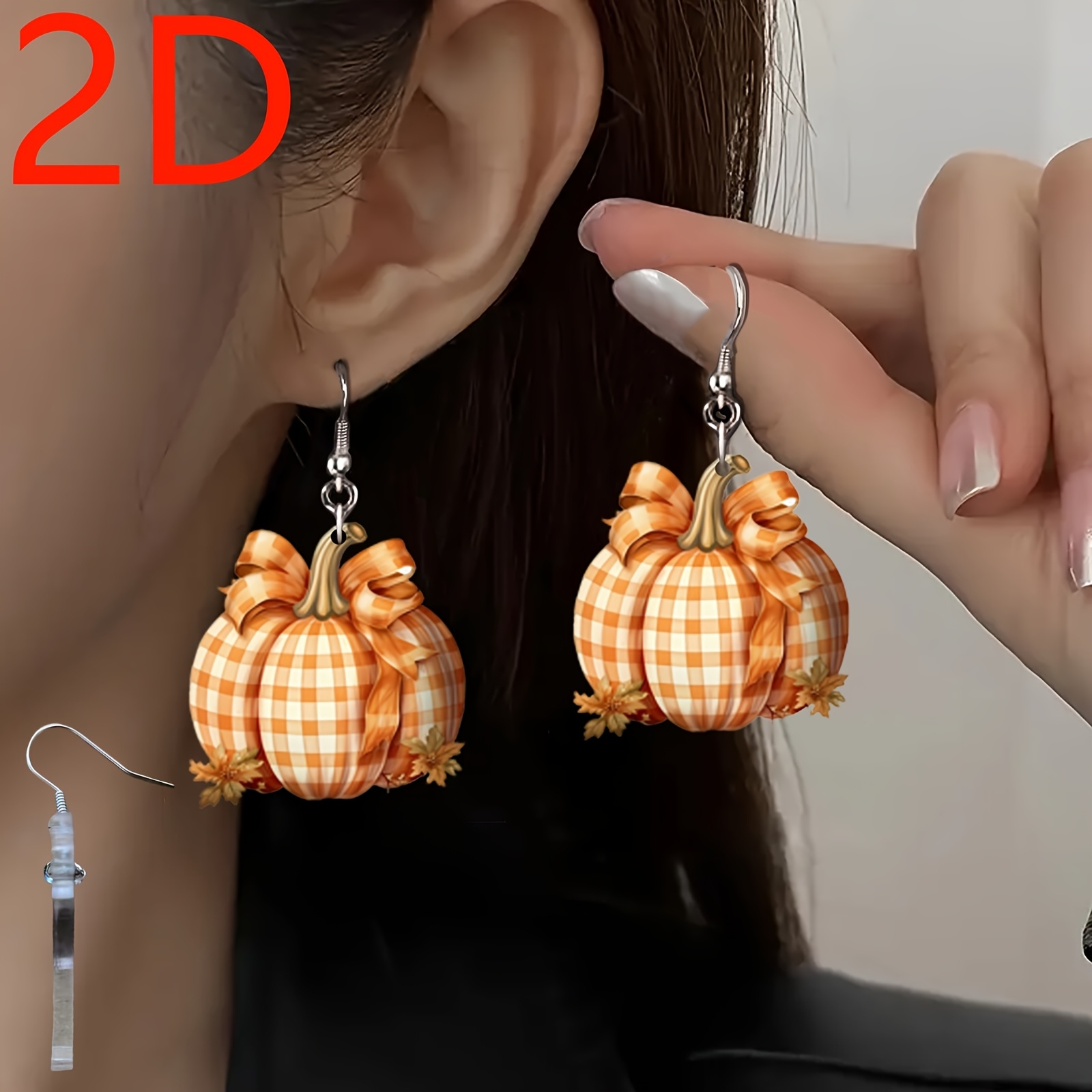 2D Halloween Pumpkin Design Dangle Earrings, Gift Box