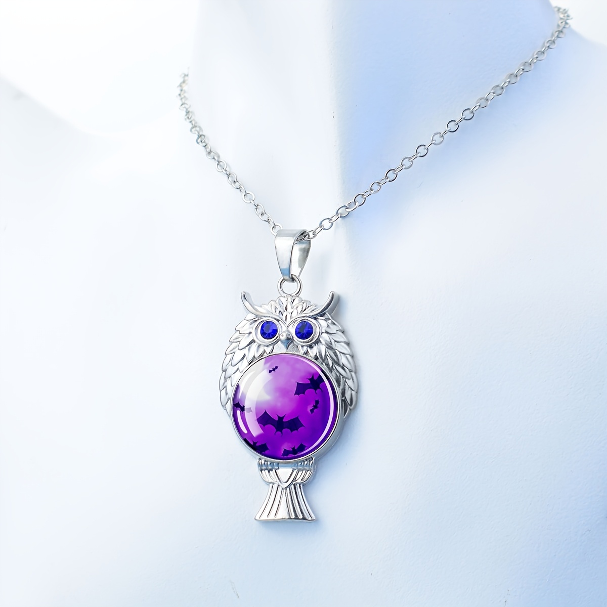 Owl Pendant Necklace with Bat Pattern Magic Theme