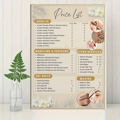 1pc nail list chart vintage vertical frameless wall decor suitable for nail salon bedroom living room nail service menu board decorative for nail technicians clients use