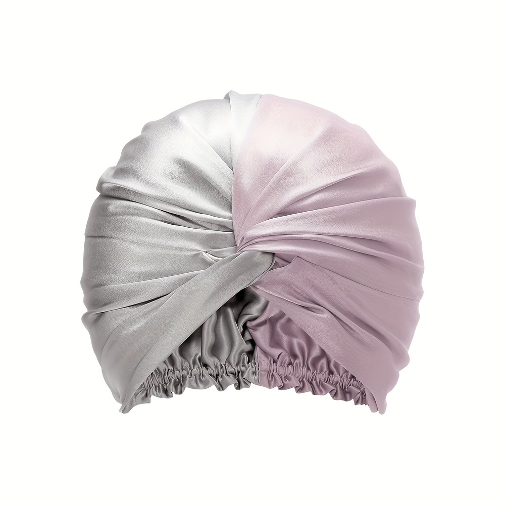 E-shop 100% Maulbeerseiden-Turban zum Schlafen, Doppellagig, Kontrastfarben-Design, Beide Seiten , Ideal für die Haarpflege