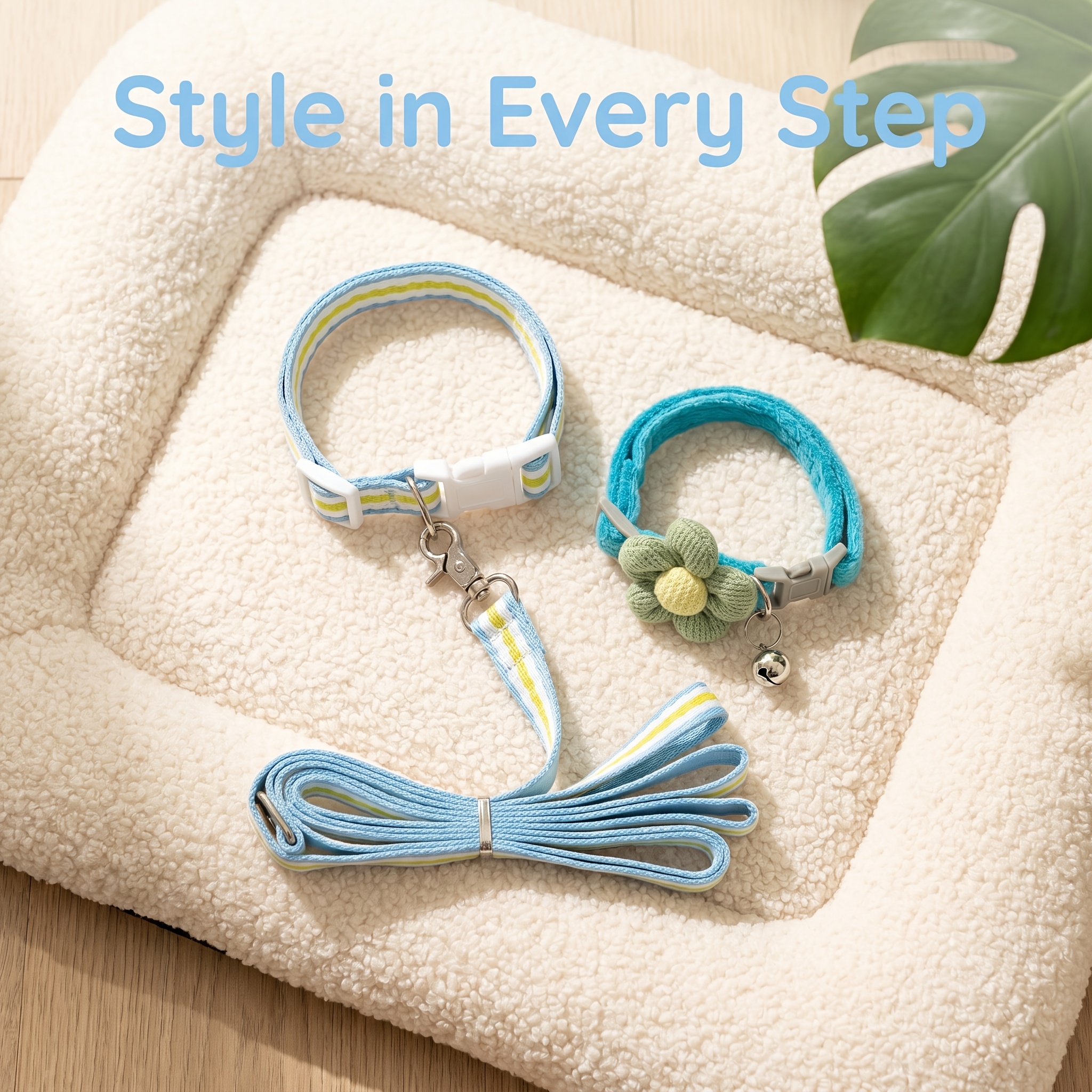 2pcs Knitted Flower Pet Collar and Leash Set
