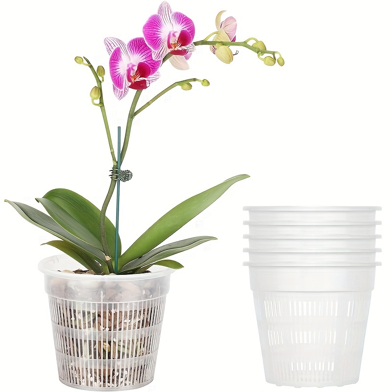 

5 Pcs Orchid Pots With Exhaust Holes: Transparent Plastic Flower Pots For Indoor And Outdoor Use