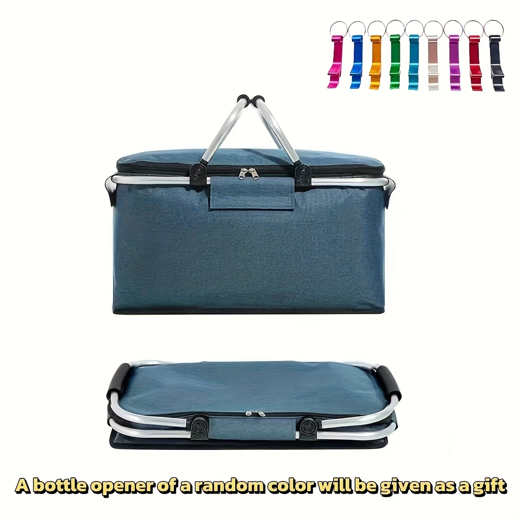 portable large capacity folding insulated basket with a random color bottle opener   keeping ice pack handbag suitable for carnivals outdoor activities travel and camping non food contact