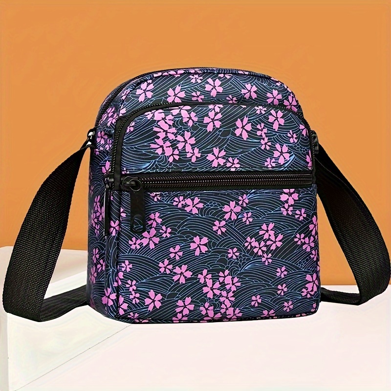 TEMU Chic Nylon Crossbody Bag For Girls - Adjustable Strap, Multi-layer Design With Zip Closure, Lightweight & Durable