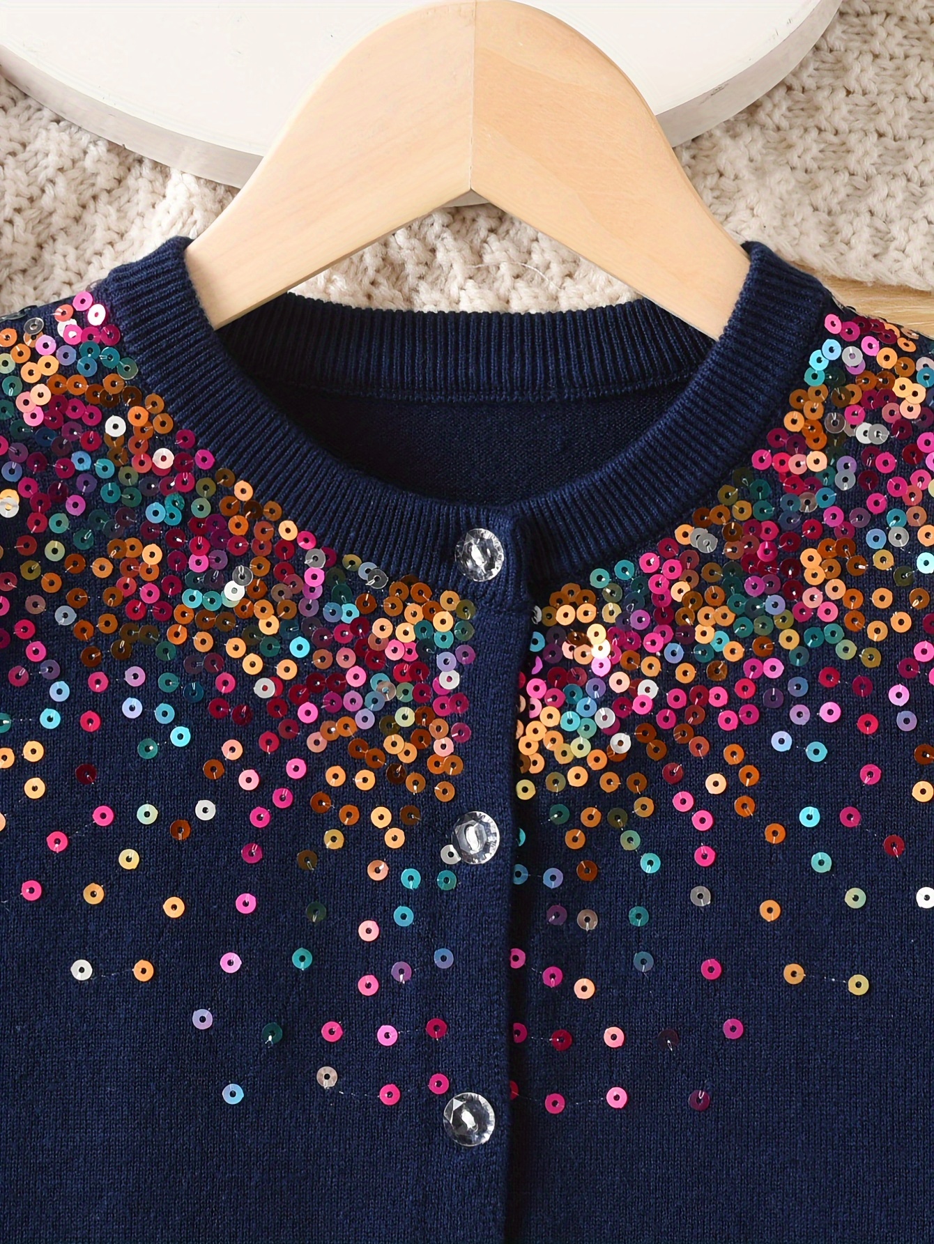 girls elegant colorful sequined round neck cardigan for casual wear suitable for spring autumn and winter 2