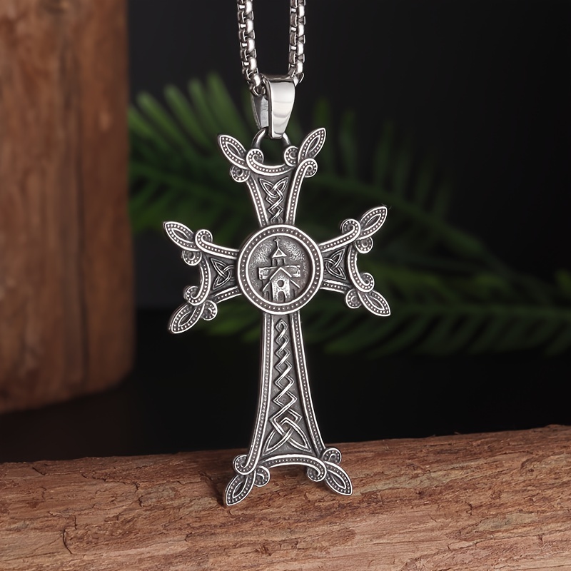 Image of 1pc Of Stylish Vintage Celtic Knot Cross Pendant Necklace Suitable For Men And Women, Perfect For Casual Parties, Showcasing A Unique With A Easy , Ideal As A Religious Amulet Or A Gift