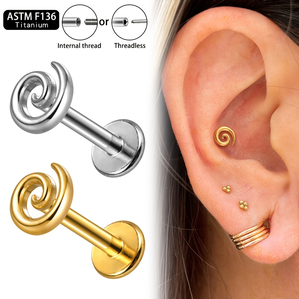 Women's 2D Flat Titanium Vortex Cartilage Tragus Earring