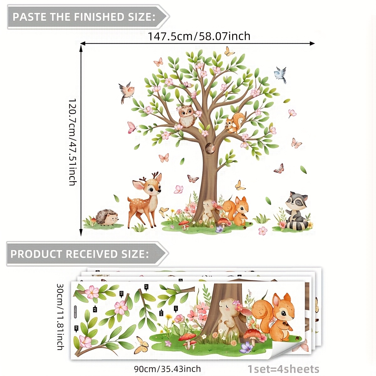 A Set Of 4 -painted , Deer, Squirrels, , Characteristic Wall Stickers, Living Room, Bedroom, , Entrance, Kitchen, Bathroom Background Wall Decoration Stickers Ms4451