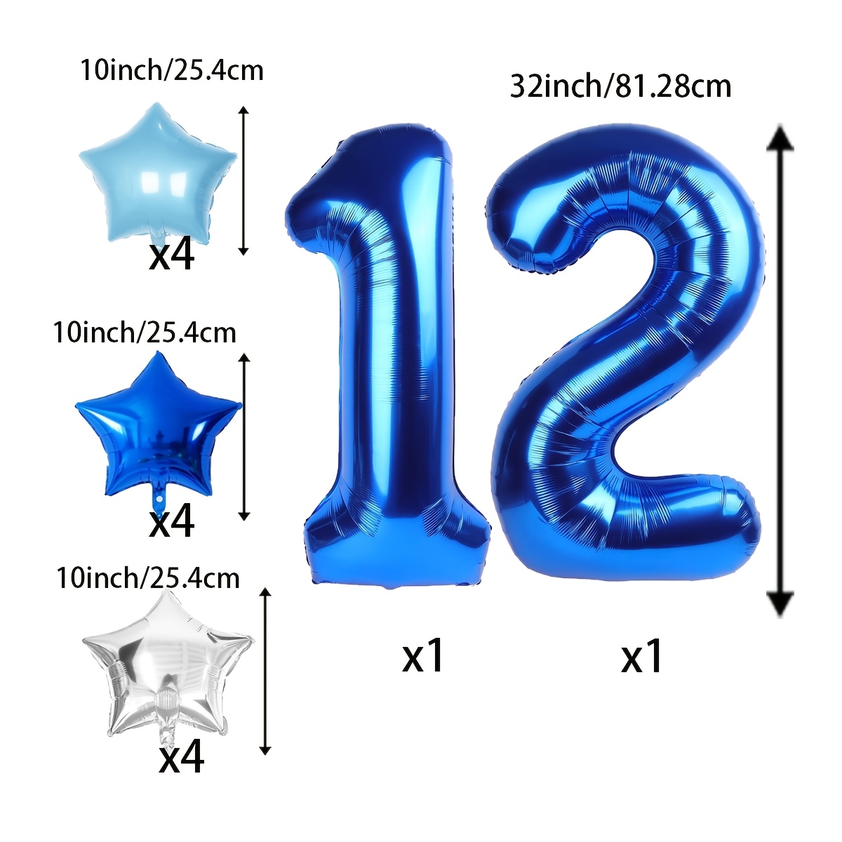 Image of 32inch Blue Number 12 Balloon 32inch Digital Balloon With 12pcs 10inch Balloons For 12th Birthday Anniversary Party Decorations