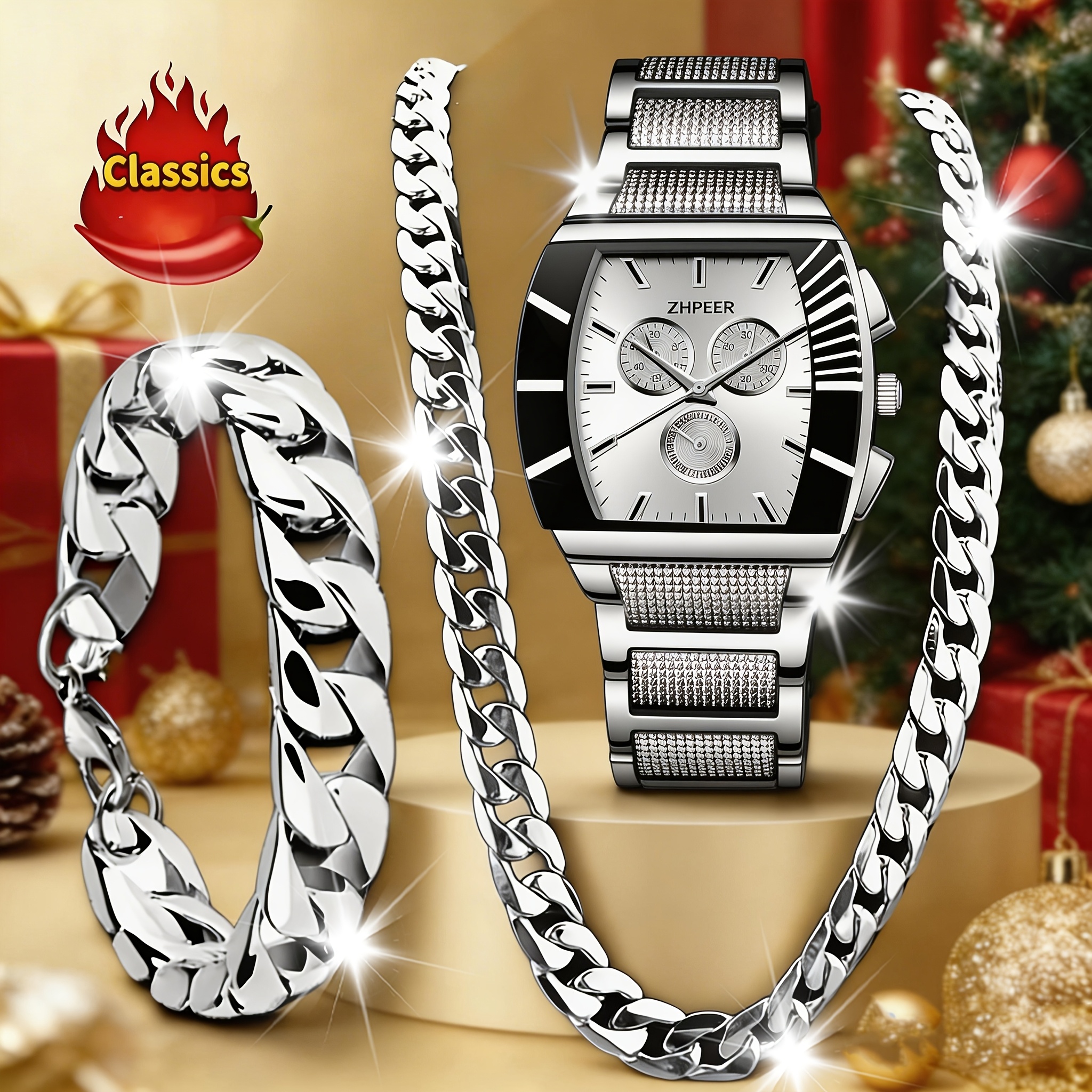3pcs Luxurious Men's Business Watch Set with Necklace