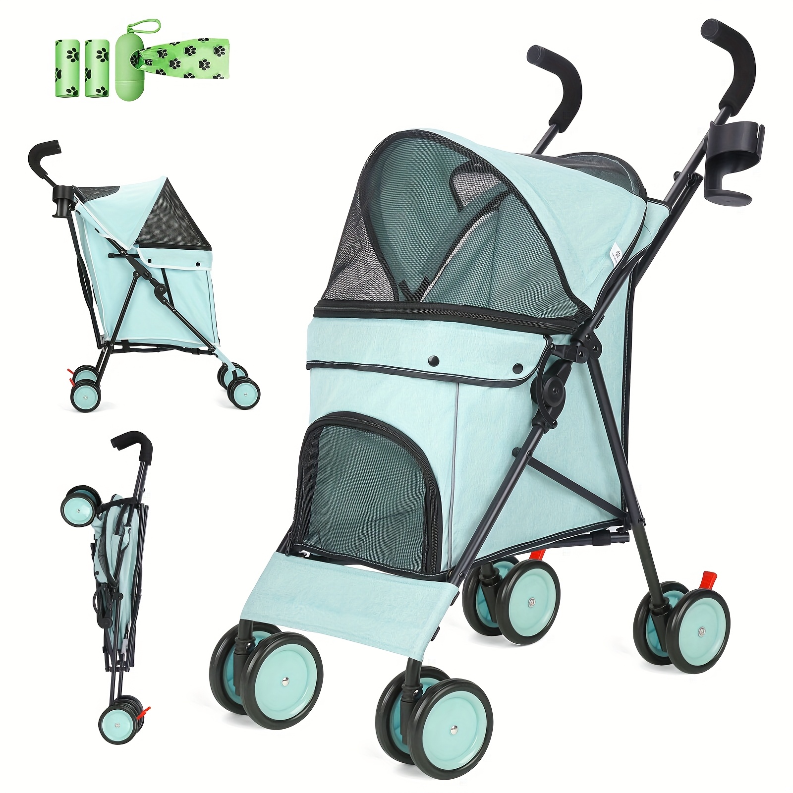 Weighs 4.06kg, One-hand Carry. Fold/, 3s Setup, 30cm When Folded. Breathable Mesh, Adjustable Shoulder Strap. Wide Shockproof Wheels, Safety Leash. Compact For Travel & Daily Use