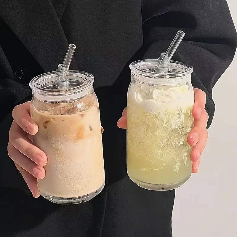 TEMU 1/2/4pc Cup With Lid And Straw, Iced Coffee Machine, Coffee Drinking Cup Set, Creative High Borosilicate Cup, Milk Cup, Beer And Juice Cup,