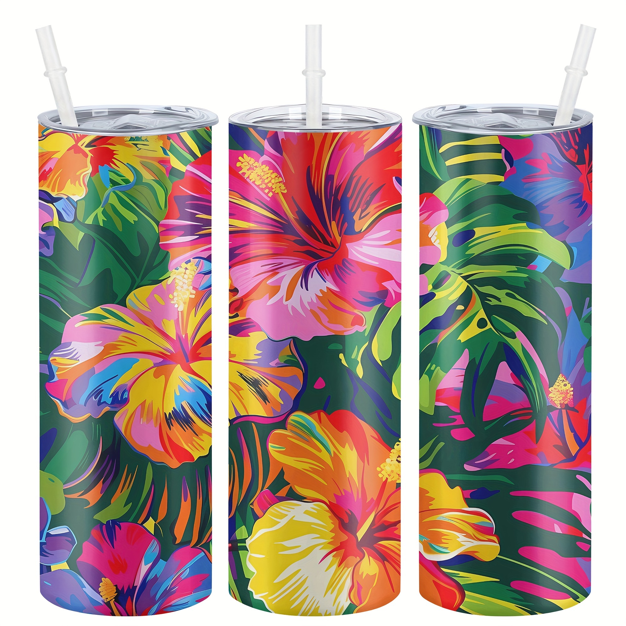 

Drinkware, Hawaiian Floral 20oz Stainless Steel With Lid & Straw - Insulated, Bpa- Bottle For All , & Gifts