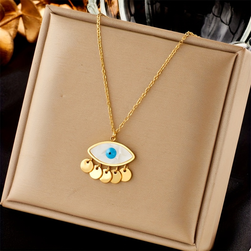Image of Stylish And Minimalist Blue Eye Pendant Necklace Made Of Golden Stainless Steel, Sold Without A Box