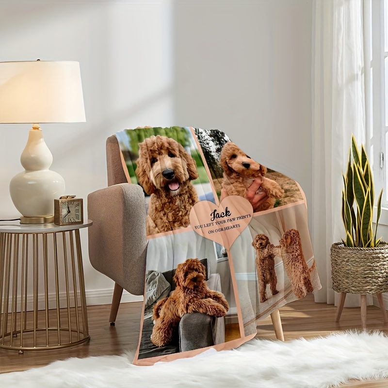 Personalized Photo Heart Pattern Flannel Blanket - Gift for Family