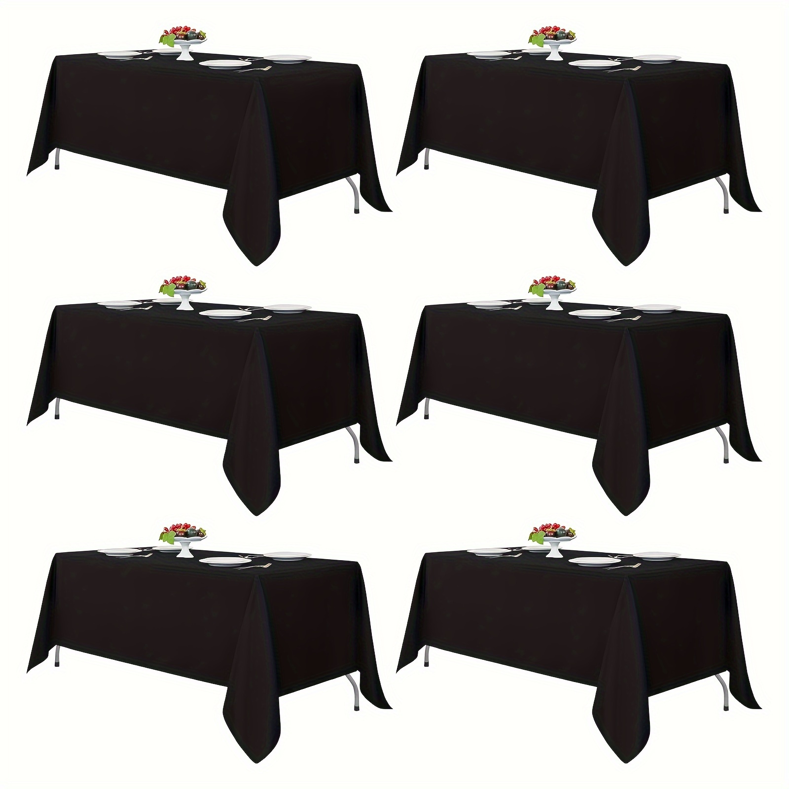 

6pcs Black Tablecloths For Rectangle Tables, 70 X 120 Inches, Reusable And Washable Table Clothes, Polyester Fabric Table Covers For Wedding, Party, Banquet