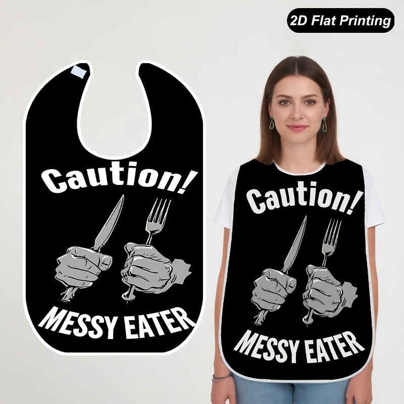 TEMU 1pc Printed 2d Flat Messy Diner Cutlery Art Bib, Fashionable Adult And Dining Crumb Catcher, Versatile Unisex Dining Fun Pattern, Cute Print,