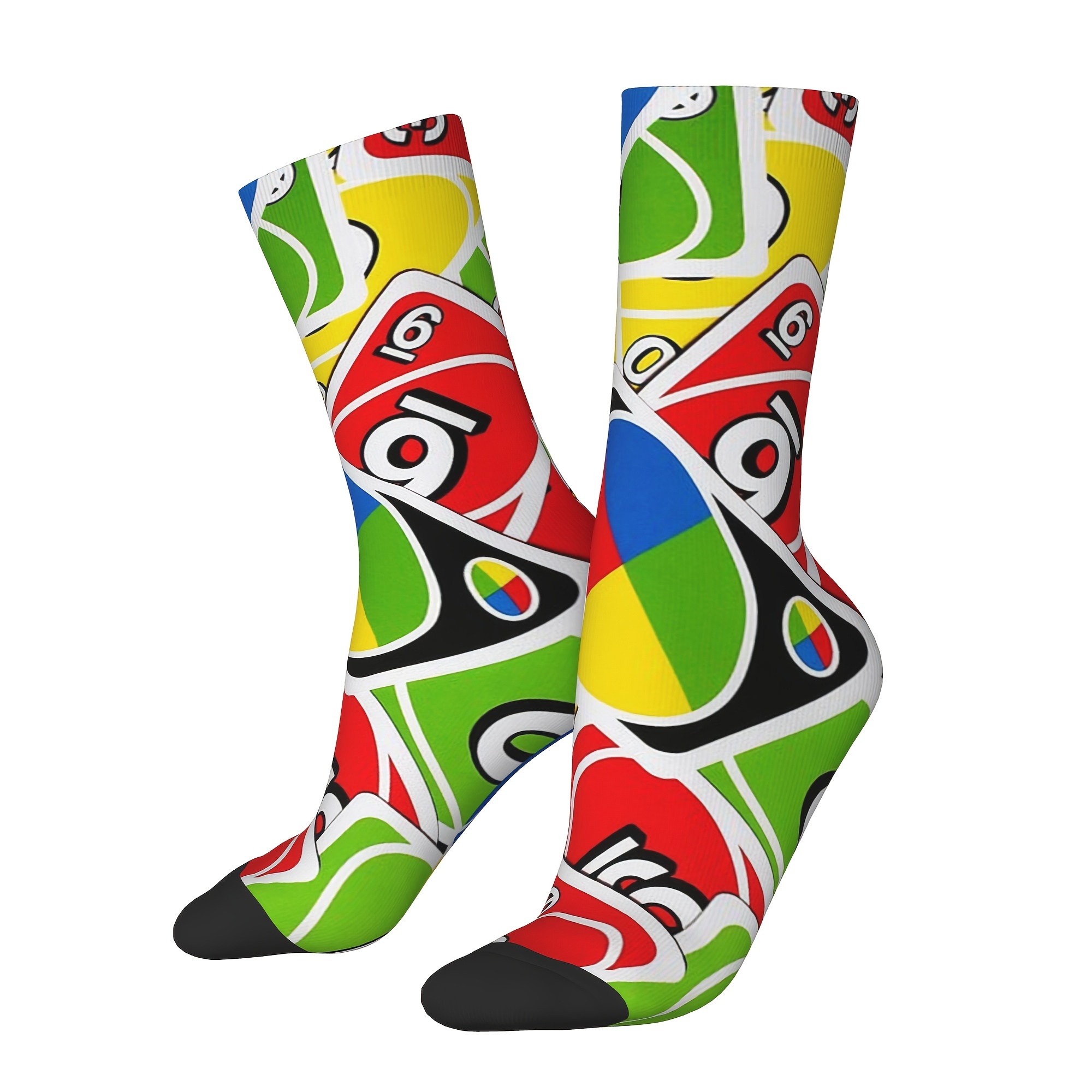 

1pc Biihudu Vibrant Playing Cards Game Cartoon Men's Crew Socks - , Comfortable Polyester With , Knit Weave, Casual Wear, Sock Design|card Pattern Socks|polyester Socks, Cute Socks