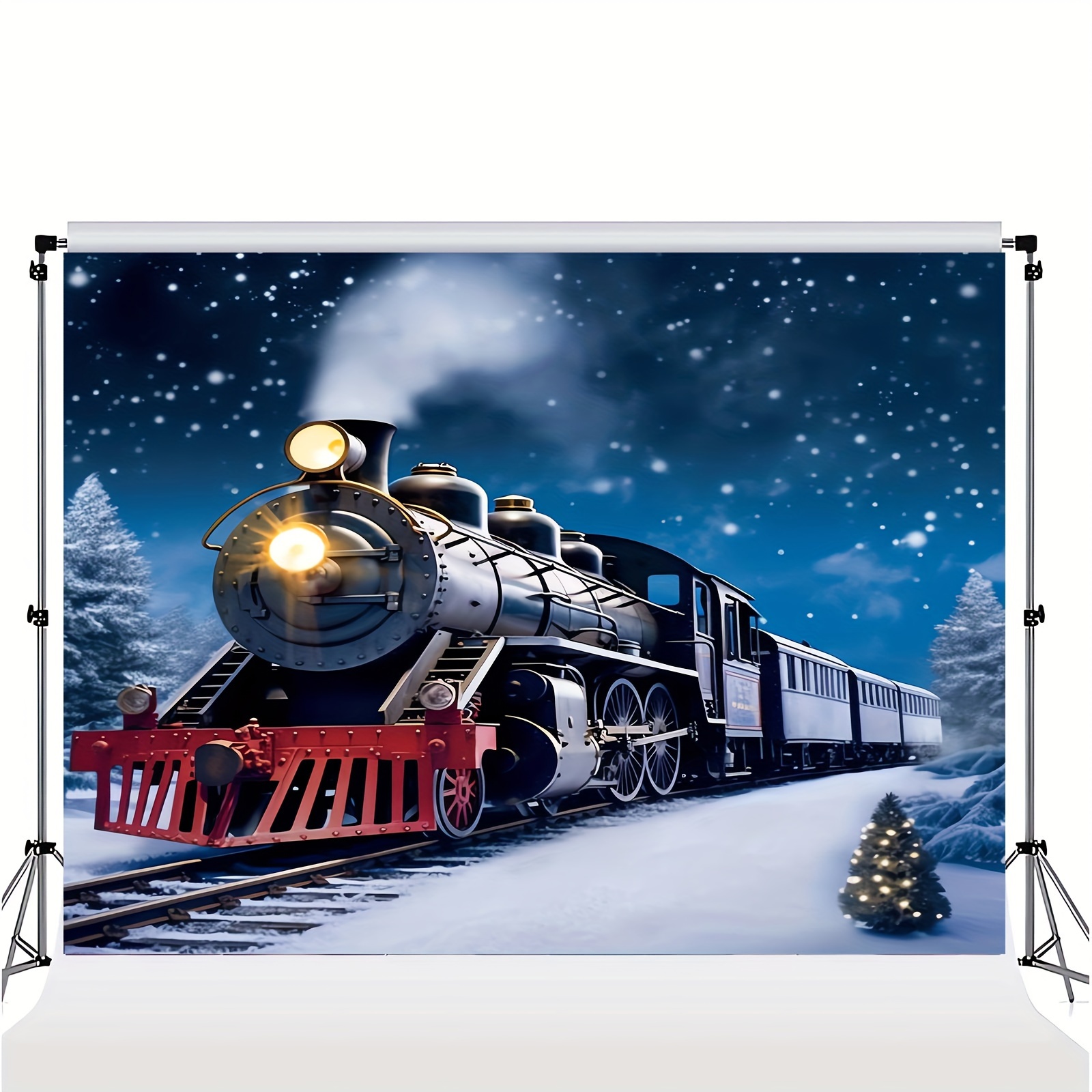 1pc Photography Background Props, Winter Christmas Train Polyester ...