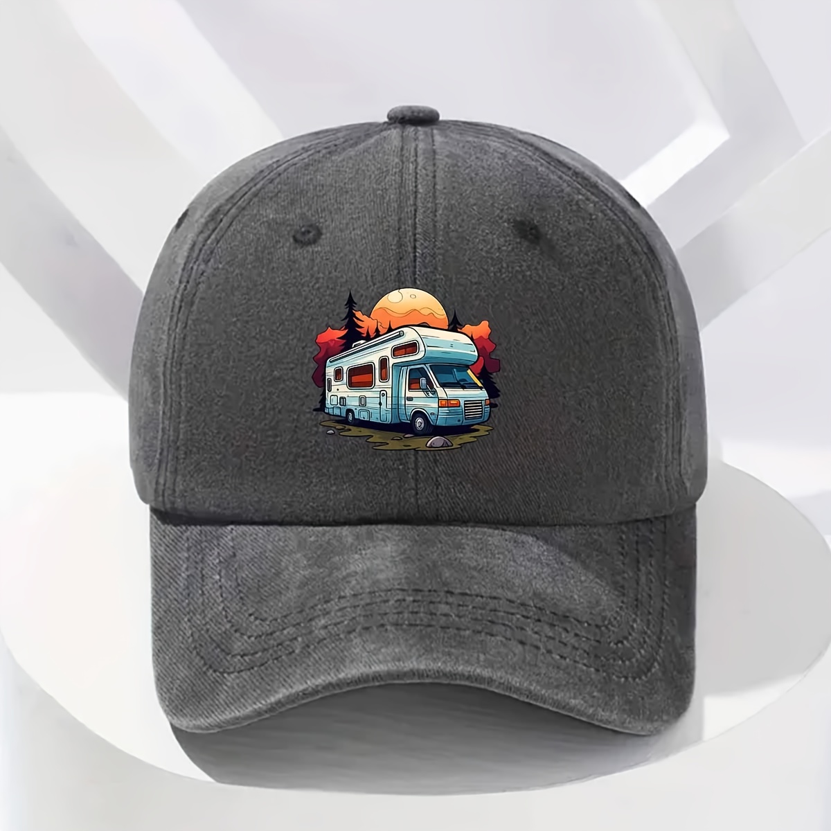TEMU Un elegante gorro de béisbol para hombre con modernos estampados, para vacaciones al y viajes. sombrero de ala curva diseños de , árboles y RVs,