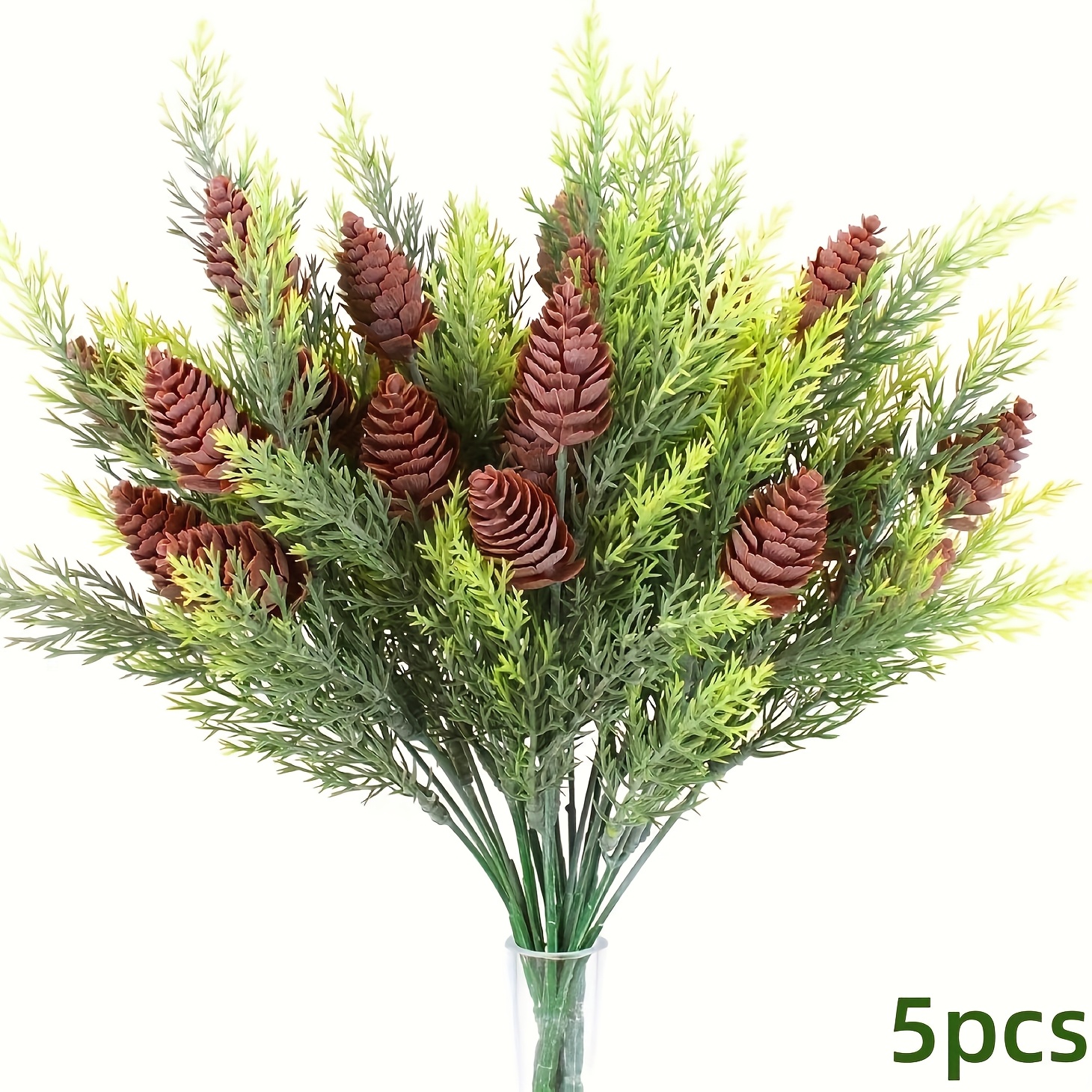 Set Of 5 Lifelike Artificial Pine Branches With Cones - Ideal For Christmas Wreaths, Festive Decor, And Craft Projects