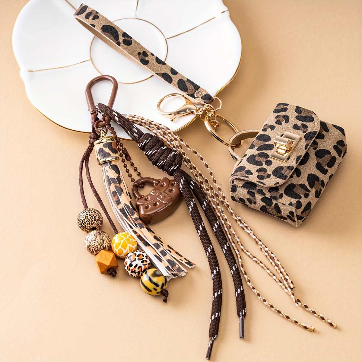 Image of Keychain 2pcs/1pc Heavy-duty Original Coin Purse Keychain Car Key Bag Pendant Handbag Wallet Tassel Bag Pendant