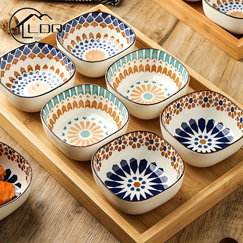 TEMU Ldq 6pcs Bohemian Ceramic Bowls Set, Handcrafted & Underglaze Painted, Colorful, Dishwasher/oven/microwave Safe, Ideal For Dining - Perfect Gift With A Bohemian Charm