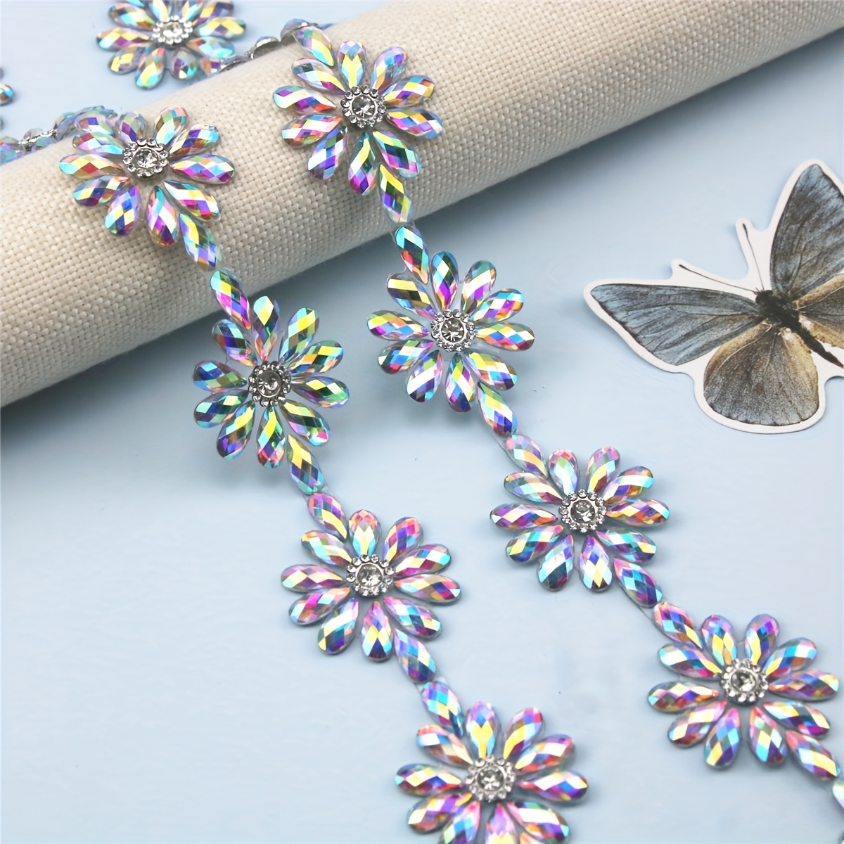 TEMU 1pc Floral Resin Beads Hot Melt Glue Decorative Band Wedding Dress Hat Handbag Packaging Accessory