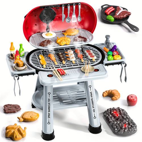 juego de parrilla bbq imaginativo para niños, de niveles, de juguete como , frutas, especias y un grifo de agua , para niñas de 3 años en