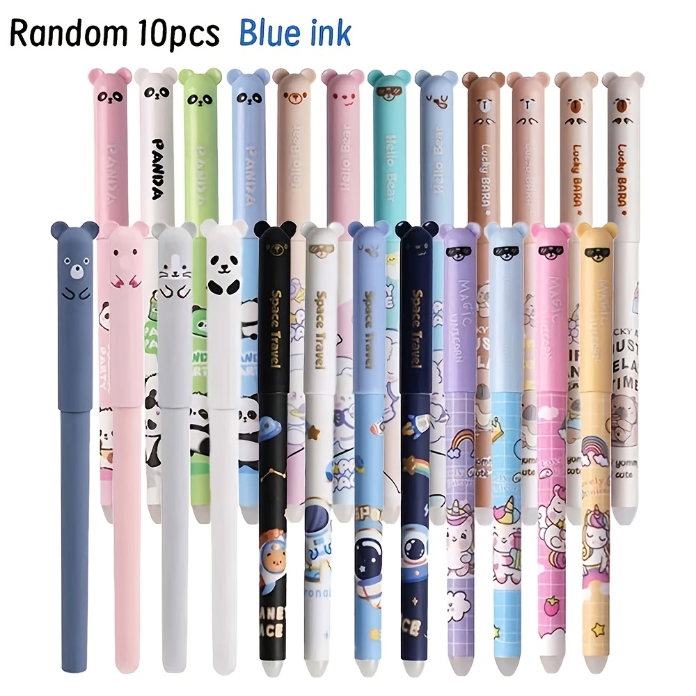 TEMU Penne a gel cancellabili a tema animale, 10 pezzi assortiti, con gomma, e blu, punta ad ago 0,5 mm, per esercizi, bozze di disegno, strumento di