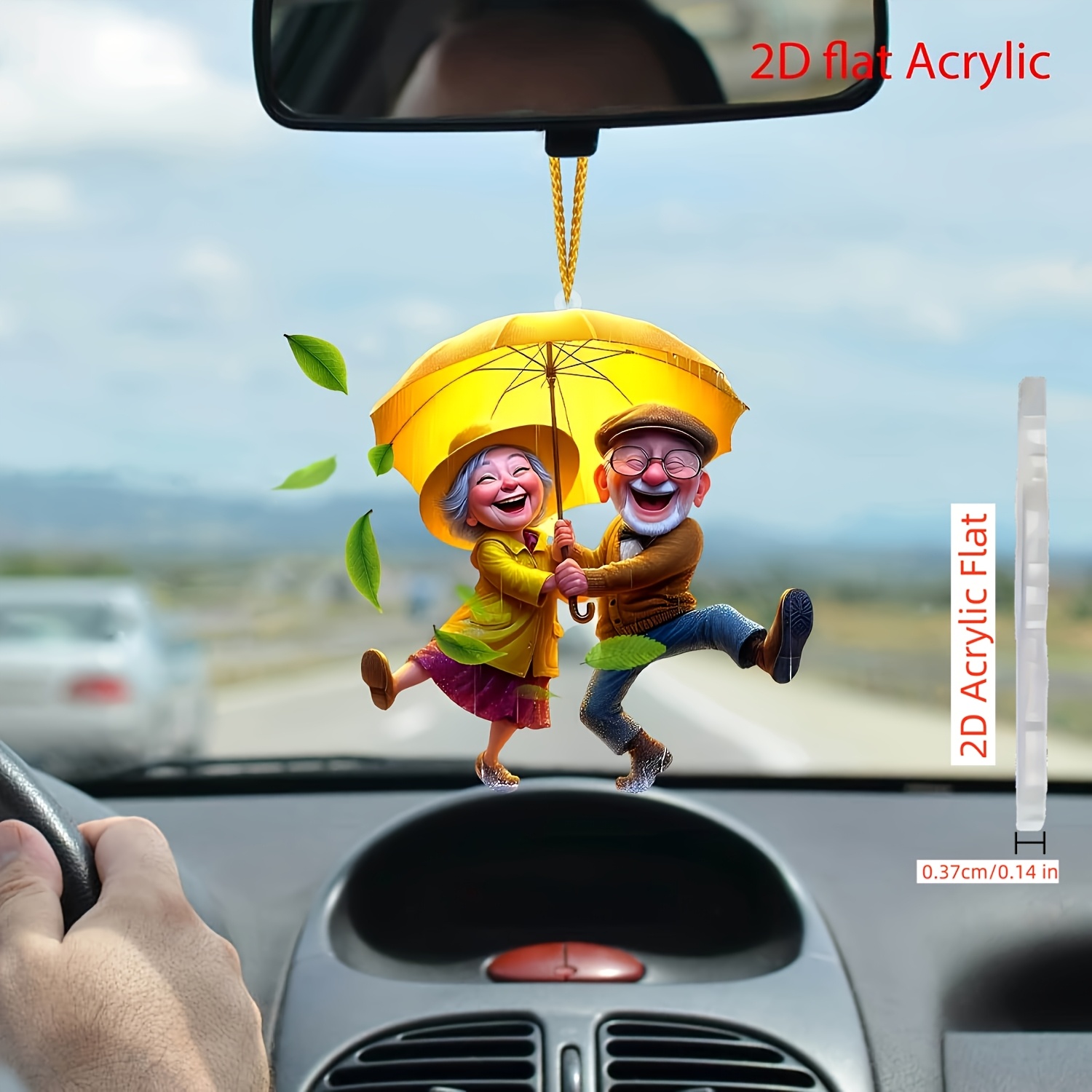 TEMU [2d Flat] [2d Flat] 2d Acrylic Hanging Ornament - A Happy Elderly Couple With A , Suitable For Car Rearview Mirrors, Living Rooms, Bedrooms, Or