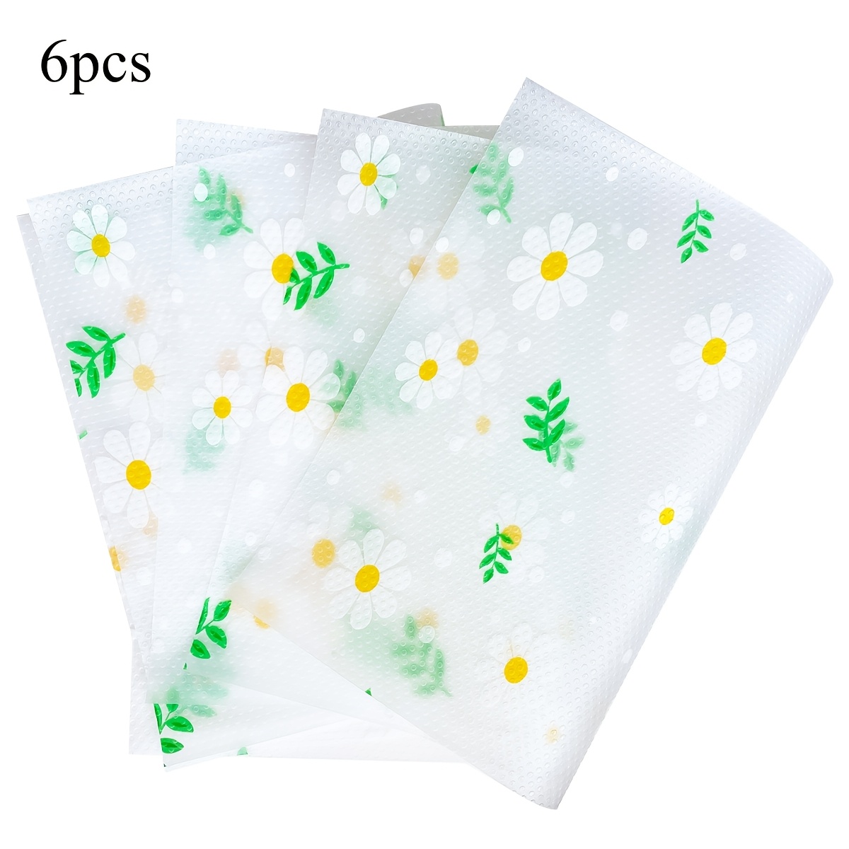 TEMU 4pcs/6pcs Tapis de réfrigérateur étanches, antidérapants, lavables et réutilisables, matériau EVA, petit motif de feuilles de marguerite vertes,