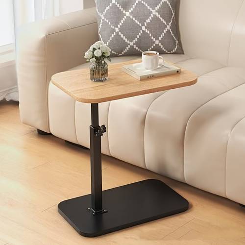 adjustable height 360 rotating side table modern hardwood design with black metal base easy assembly no tools required living room or bedroom table decor