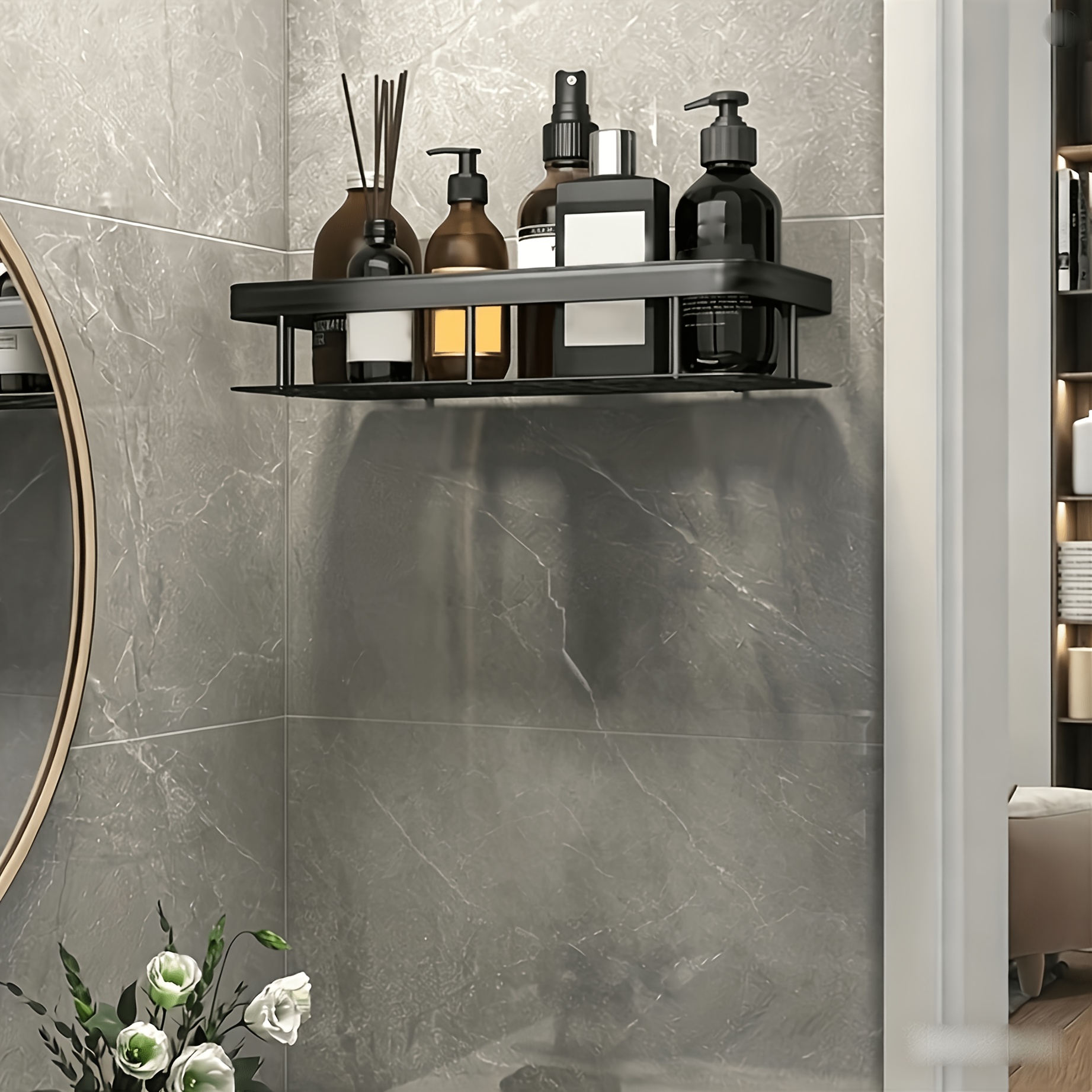 Image of 1pc Of Perforated Storage Rack, Multifunctional Bathroom Storage Rack, Kitchen Storage Rack, Bathroom Storage Rack, Utility Racks