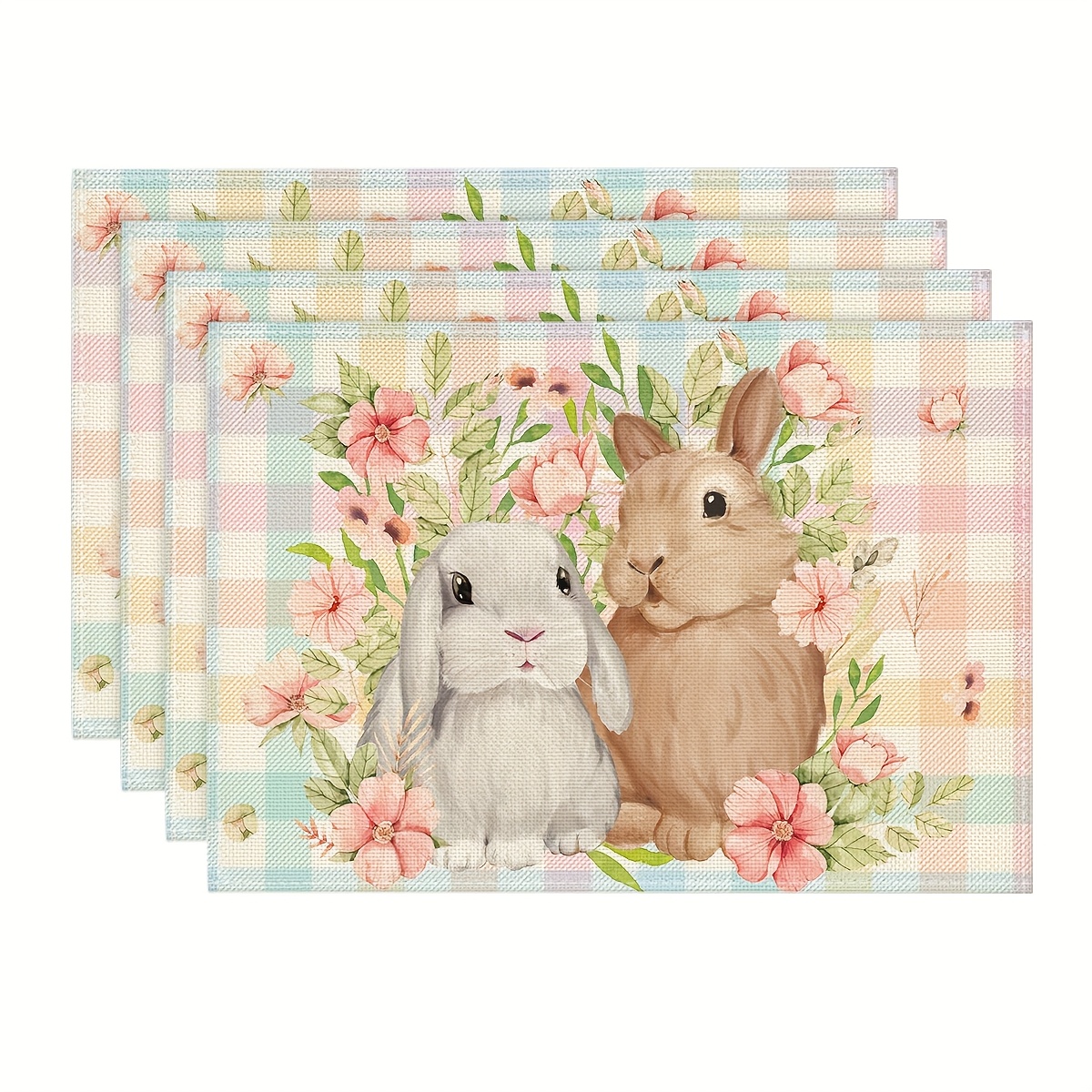 

Sm:)e Bunny Rabbit Flowers Floral Easter Placemats Set Of 4 Easter Decorations For Home, 12x18 Inch Spring Table Mats For Party Kitchen Dining Decoration