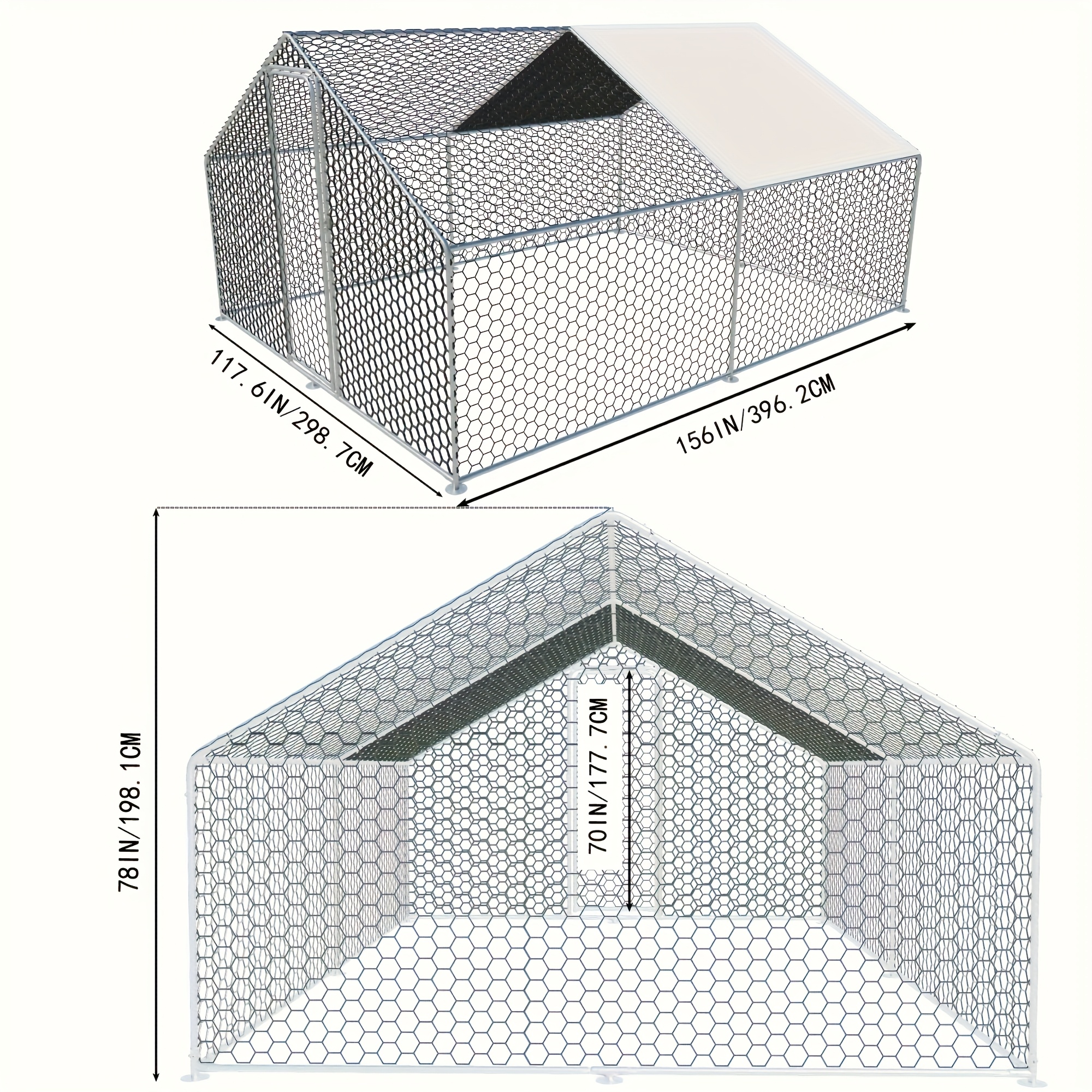 TEMU Large Metal Chicken Coop, Walk-in Poultry Cage Hen , Outdoor Chicken Pen With Waterproof & Uv-resistant Cover, Suitable For Yard, Farm, And Backyard Use