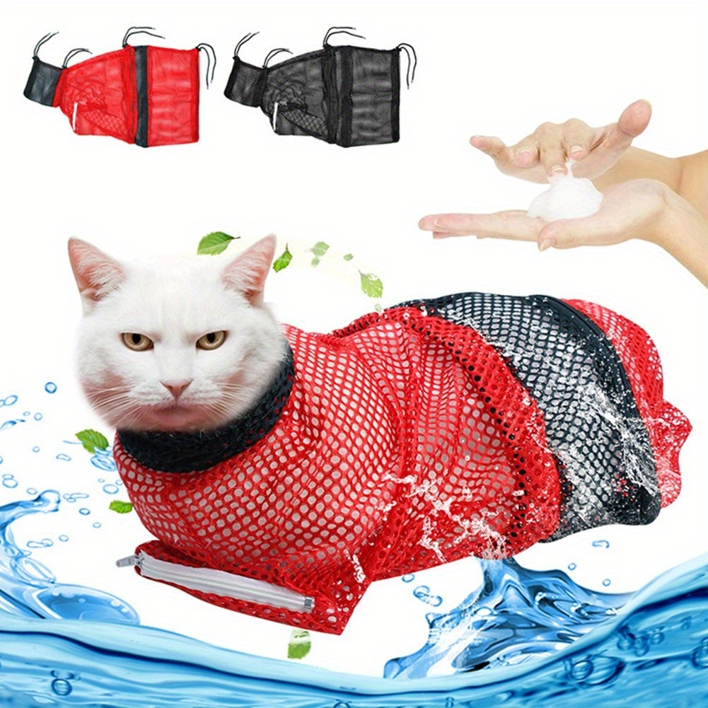 

Bag For Bath, Cat Bathing Bag Adjustable Cat Grooming Net Bag Anti-bite & Anti-scratch Cat Bath Washing Restraint Bag, Breathable Mesh Cat Grooming Bag For Shower, Nail Trimming, Injection