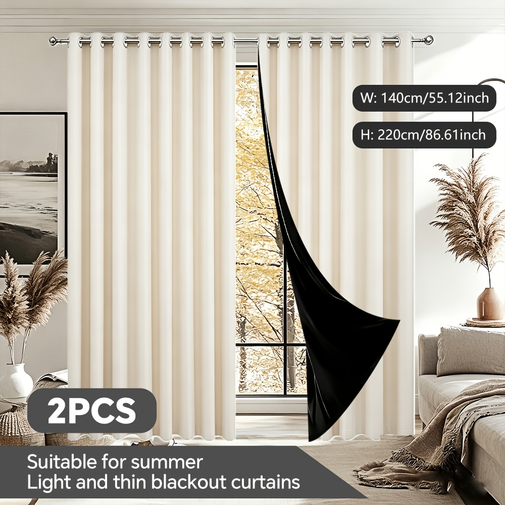 TEMU Lot de 2 - Rideaux occultants 100% 140X220Cm (55In X 86In), Revêtement, Style de suspension à œillets, Isolation thermique, Protection solaire,