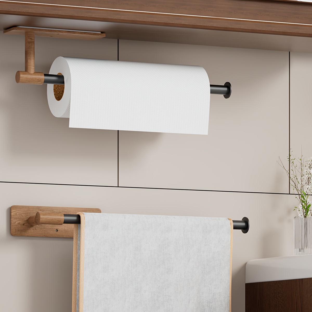 1pc tissue and towel holder wall mount plastic and iron storage rack for bathroom and kitchen self     and storage accessories Product details 4