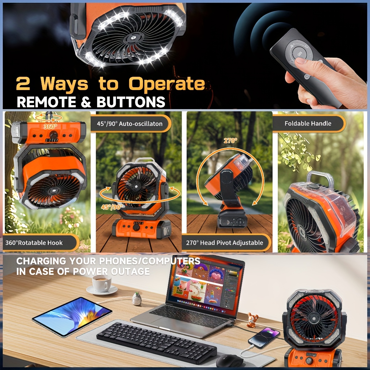 long lasting portable camping fan spray led usb rechargeable high velocity cooling fan durable emergency for and campers extended details 5