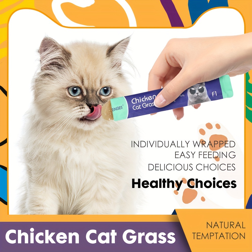 

Lickable Wet Cat Treats With Chicken Cat Grass - Creamy Single Serve Snack For Indoor Cats - 0.5 Oz Pack Of 24, Aids Digestion & Nutrient Absorption