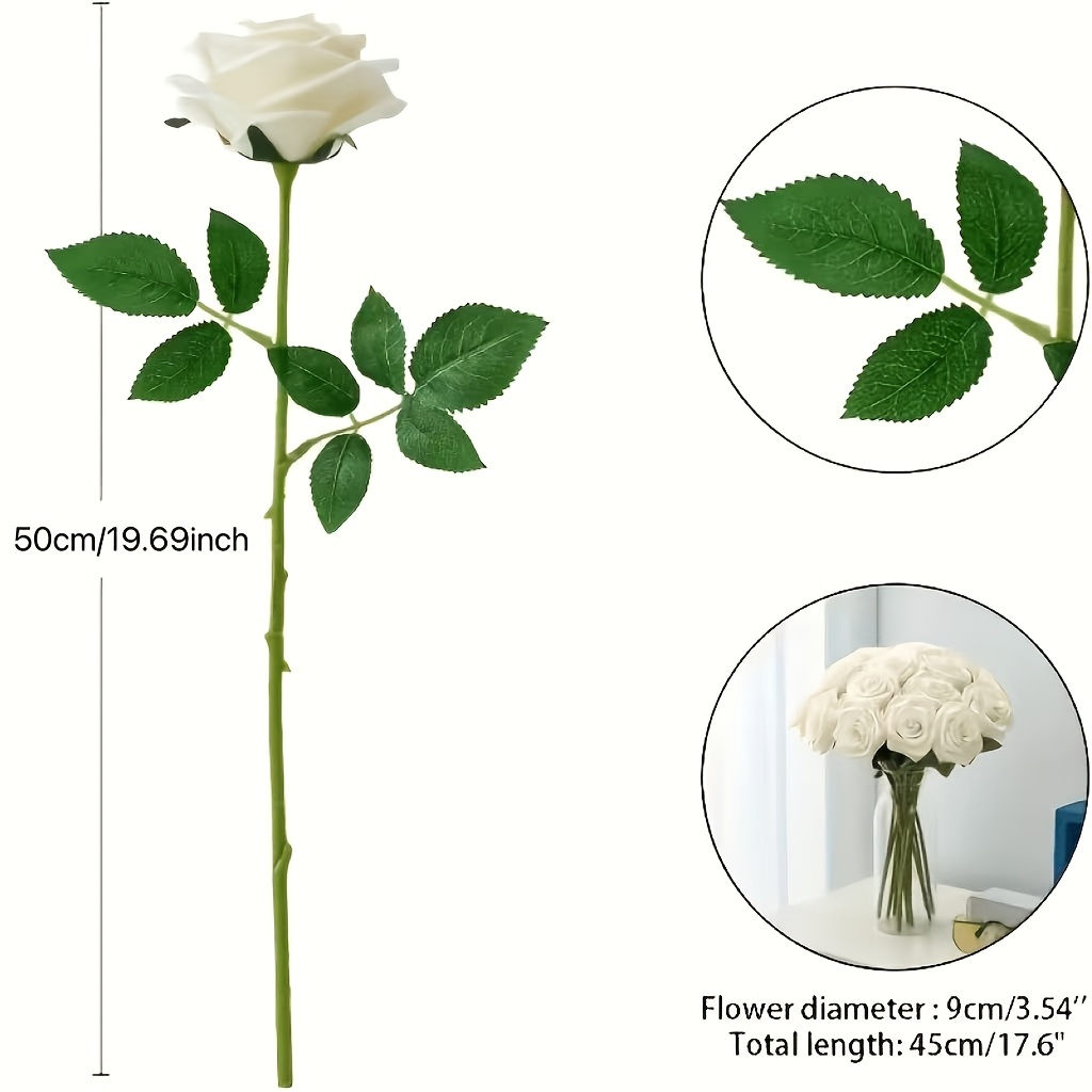 Image of 14pcs Realistic Roses Bouquet - Long Stem Plastic Wedding Flowers Suitable For Weddings,, Table Centerpieces, Valentine' Day, Mother' Day, Graduation, Spring & Events - Maintenance-free Bridal Bouquet