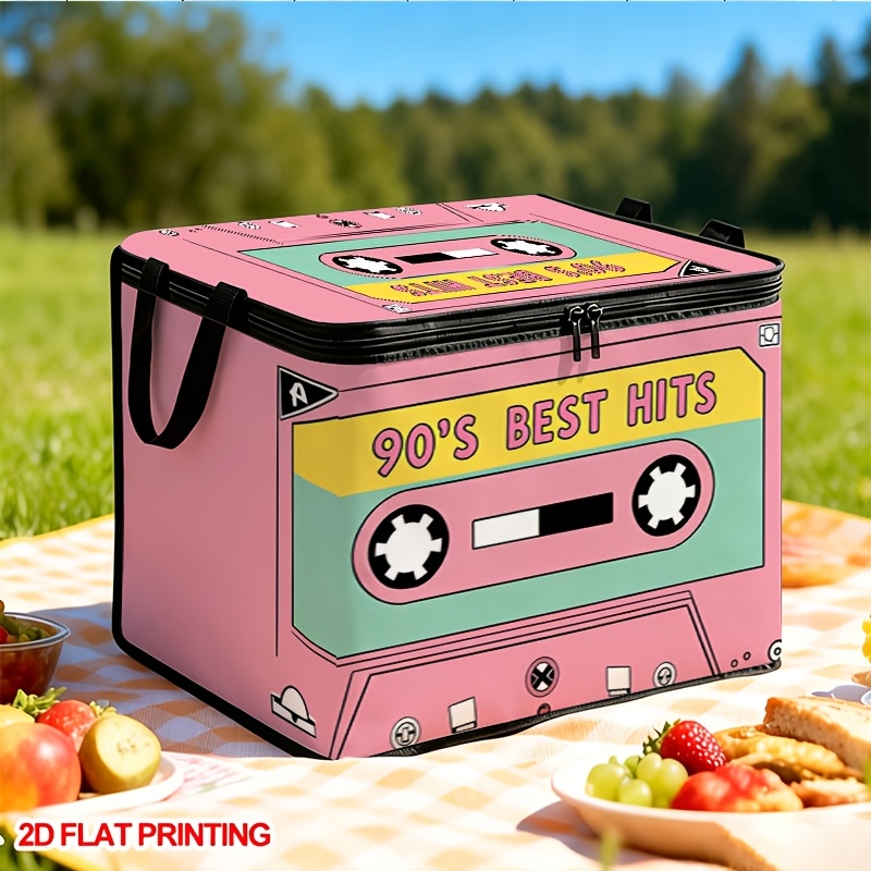 TEMU 1 pièce, Boîte de rangement pour cassettes de succès rétro des années 90, pliable avec à fermeture éclair et poignée renforcée, convient pour le