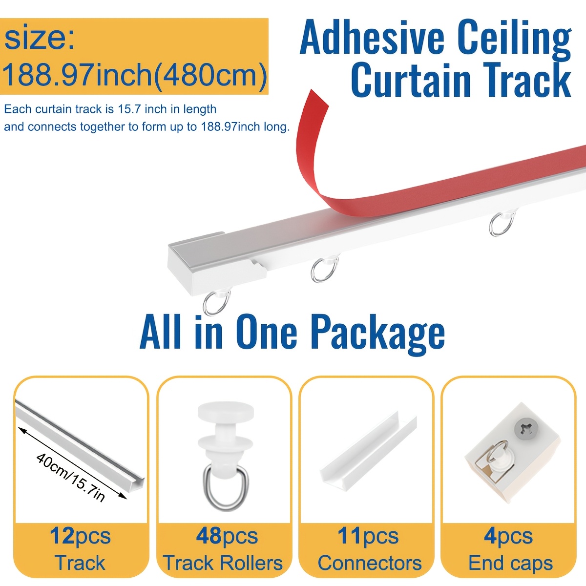 TEMU Self Adhesive Curtain Track For Smooth Ceiling Or Wall - No Drill, Screws, Ceiling Curtain Track, Curtains Rod, Ceiling Mount, Adhesive Curtains